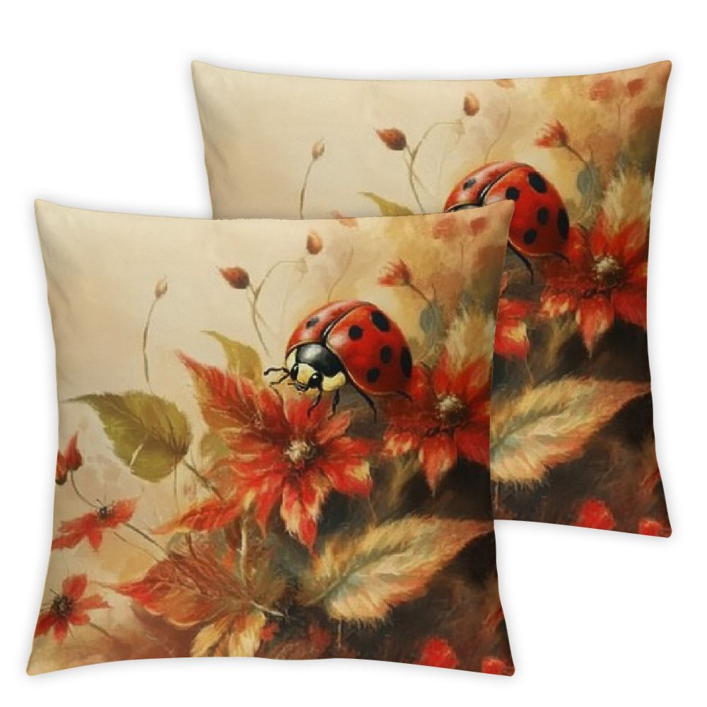 Autumn Ladybug Pillow Covers Set of 2, Orange Leaves Throw Pillows Case
