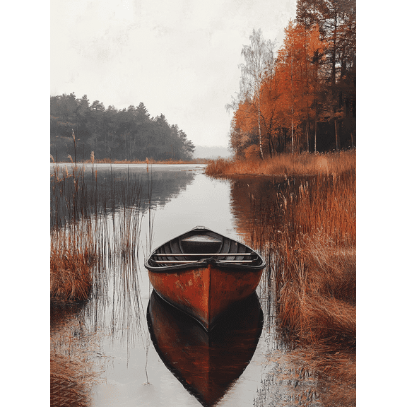 Autumn Lake Canoe Canvas Wall Art Perfect for Living Room and Dining Room Decoration.
