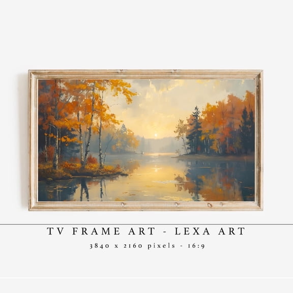 Autumn Lake Sunset Fall Landscape Warm Nature Cozy Poster Unframed Paper Print