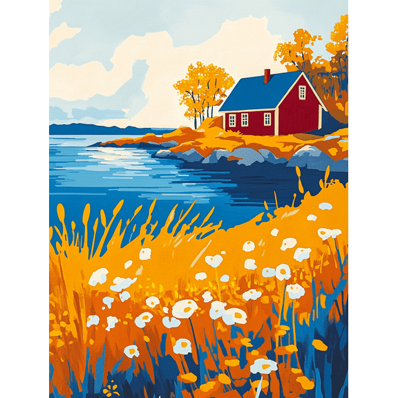 Autumn Lakeside Cabin Canvas Wall ArtPerfect for Living RoomOfficeBathroomKitchen Decor