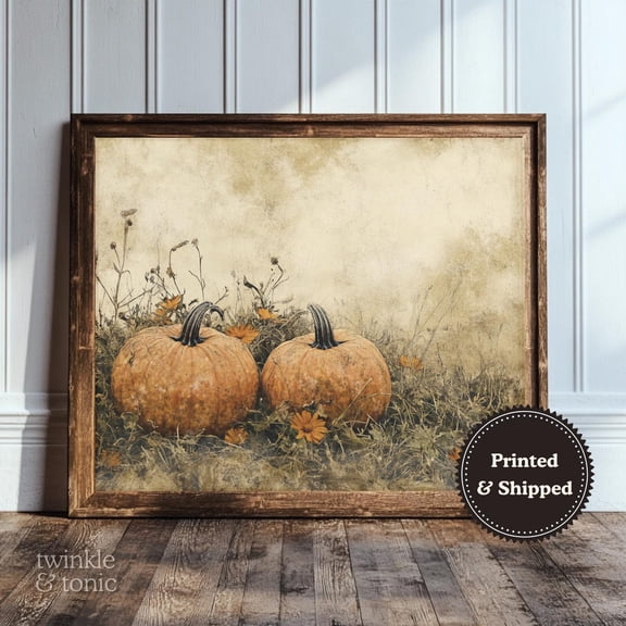 Autumn Landscape Art Print Moody Fall Wall Dã©Cor Farmhouse Pumpkin Patch Poster Vintage Wildflower Design UNFRAMED Poster, Wall Art for Decor, Present, 8x12