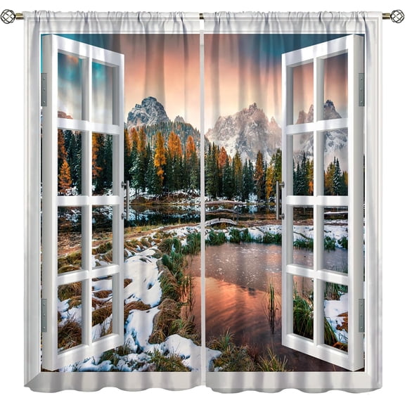 Autumn Landscape Blackout Curtains,Fall Morning Mountain Nature Forest Lake Clear Water Rod Pocket Window Treatment for Living Room 84x84 Inch