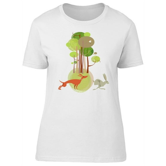 Autumn Landscape, Dog And Rabbit T-Shirt Women -Image by Shutterstock, Female Large