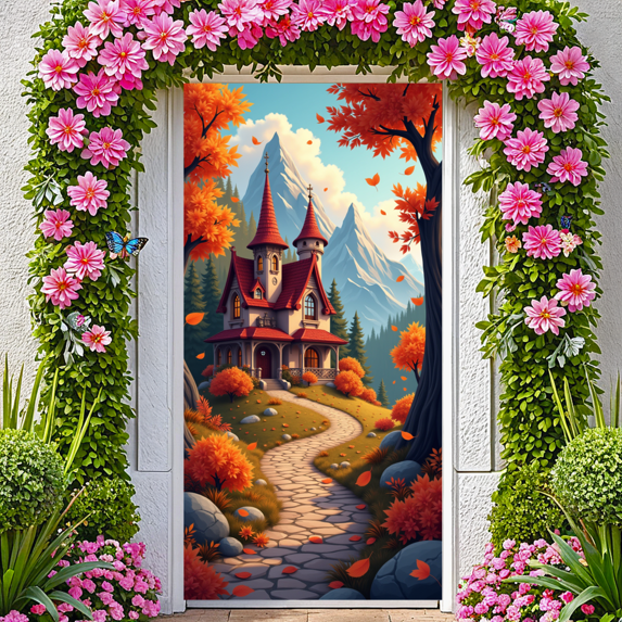 Autumn Landscape Fantasy Castle Banner for Home Decor Nature Lovers Seasonal Display