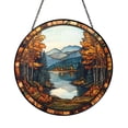 Autumn Landscape Stained Glass Style Suncatcher, Fall Tree Decorative ...