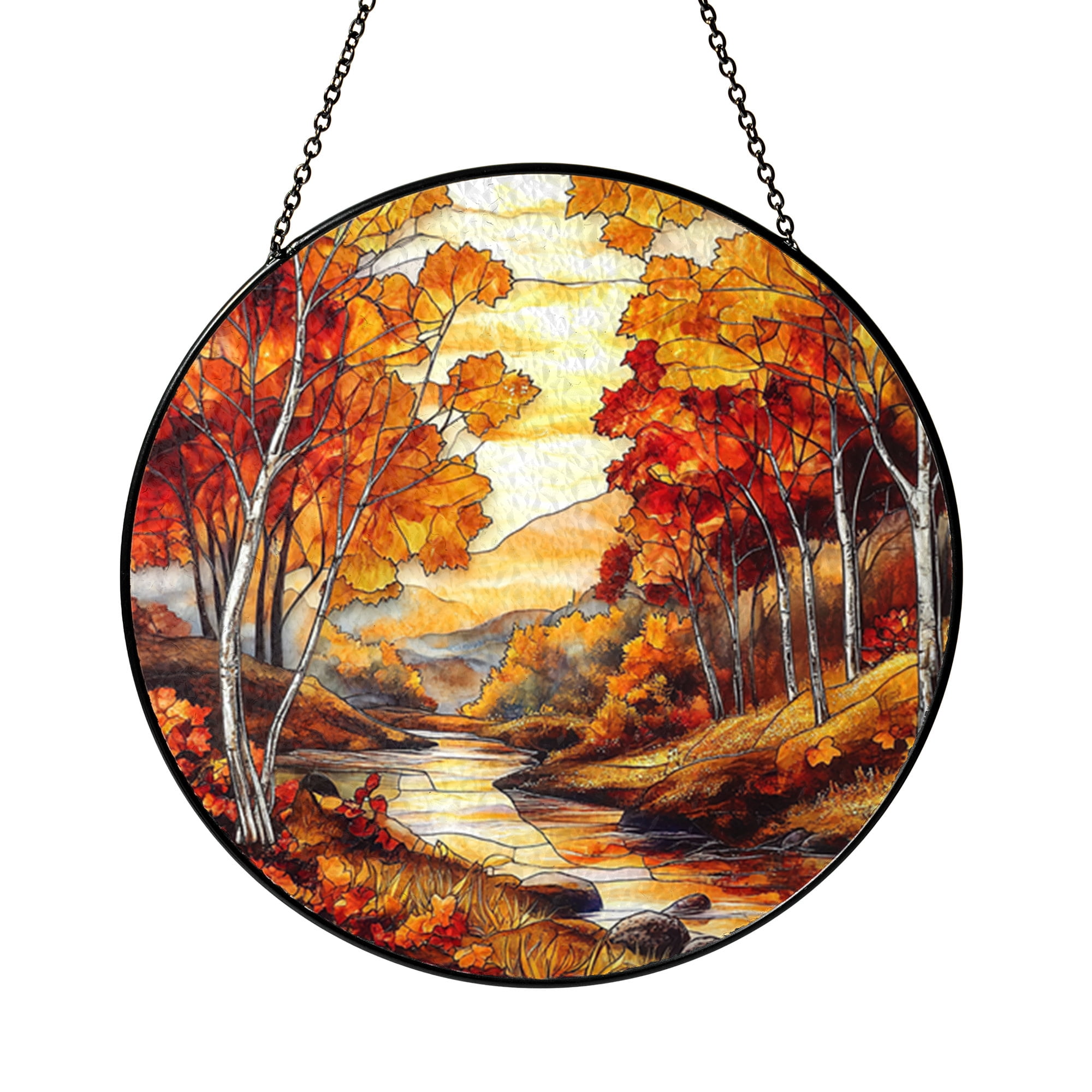 Autumn Landscape Stained Glass Suncatcher – Fall Tree Scene Window ...