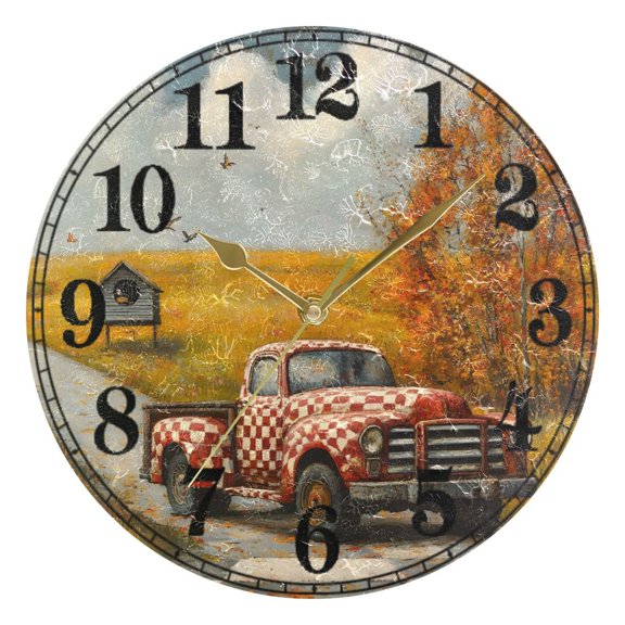Autumn Landscape Truck Silent Wall Clock 10" Non-Ticking Battery Clock