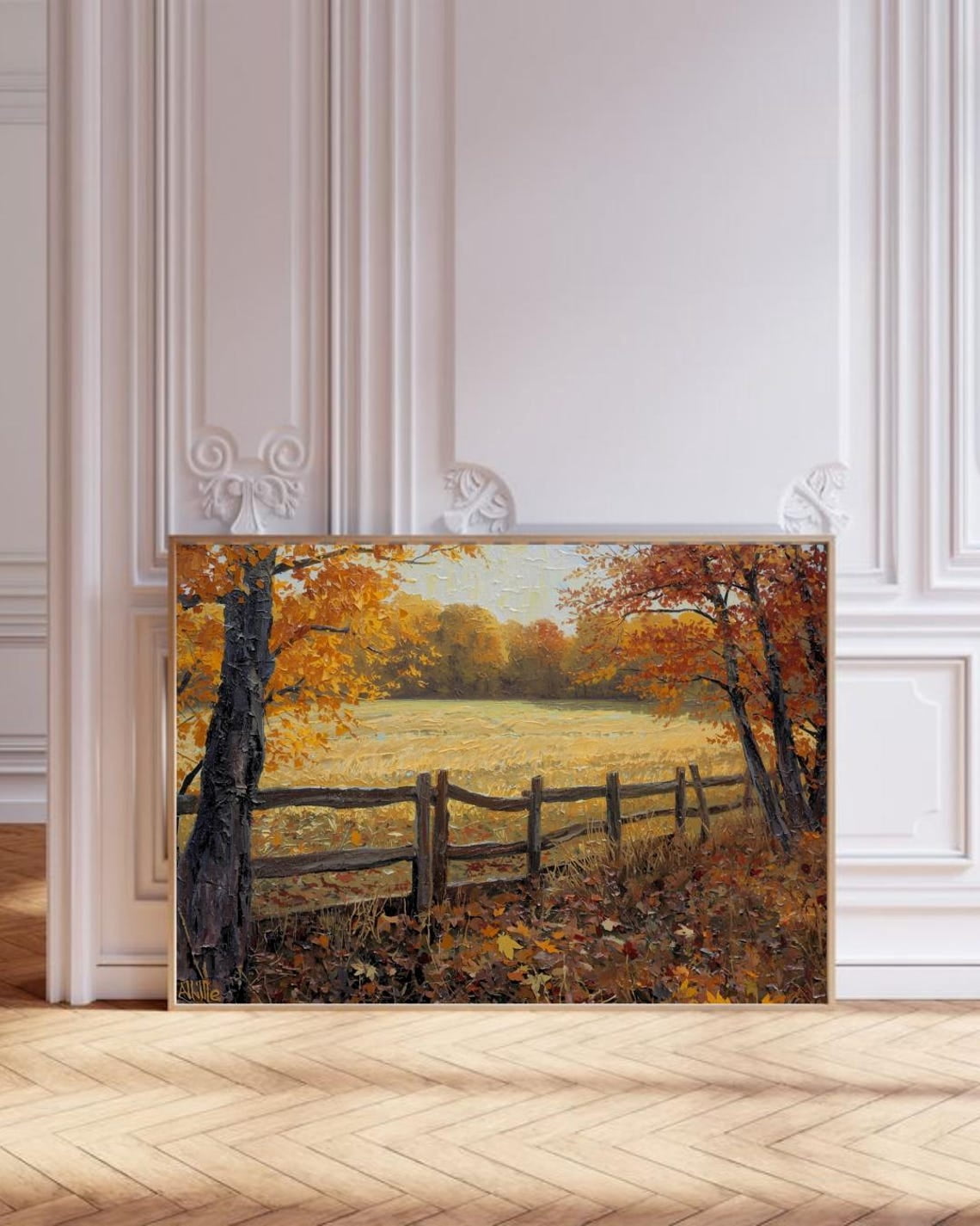 Autumn Landscape, Vintage Rustic Poster Wall Art, Wildflower Fall Art ...