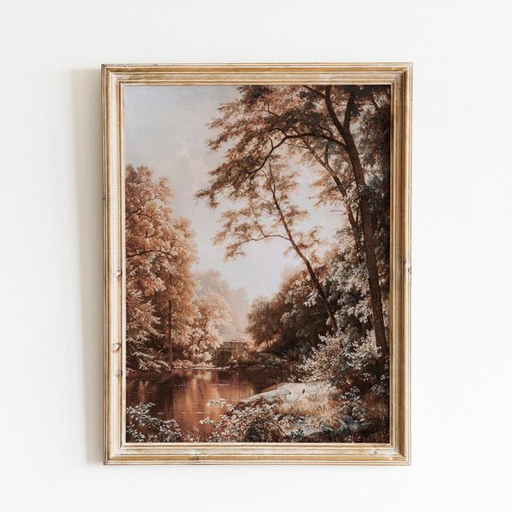 Autumn Landscape Wall Art, Fall Forest Vintage, Antique Farmhouse, Fall Countryside Wall Art, Home Decor #454, 16x24 UNFRAMED