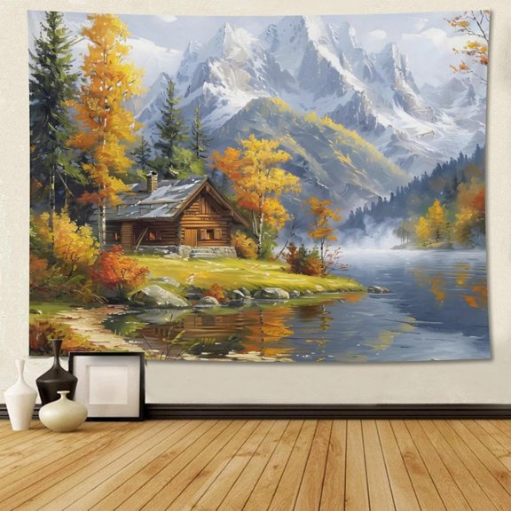 Autumn Landscape Wall Tapestry, Nature Mountains Forest Hanging Decor, 40 x 60 Inch, Fall Theme for Bedroom, Living Room, Dorm