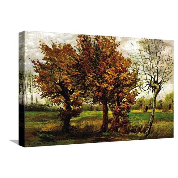 Art.com Autumn Landscape with Four Trees Stretched Canvas Print Wall Art by Vincent van Gogh, 24" x 16"