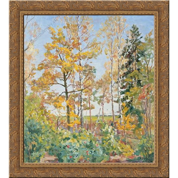Autumn Landscape with train 24x20 Gold Ornate Wood Framed Canvas Art by Pyotr Konchalovsky