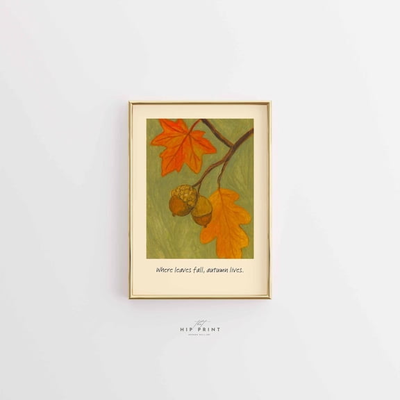 Autumn Leaf And Acorn Art Print, Botanical Illustration, Unframed Paper Poster 24x36in