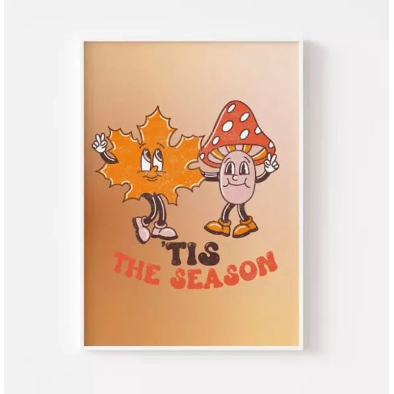 Autumn Leaf And Toadstool Character Print Home Decor Vintage Art Print Cute Birthday Gift Wall Art