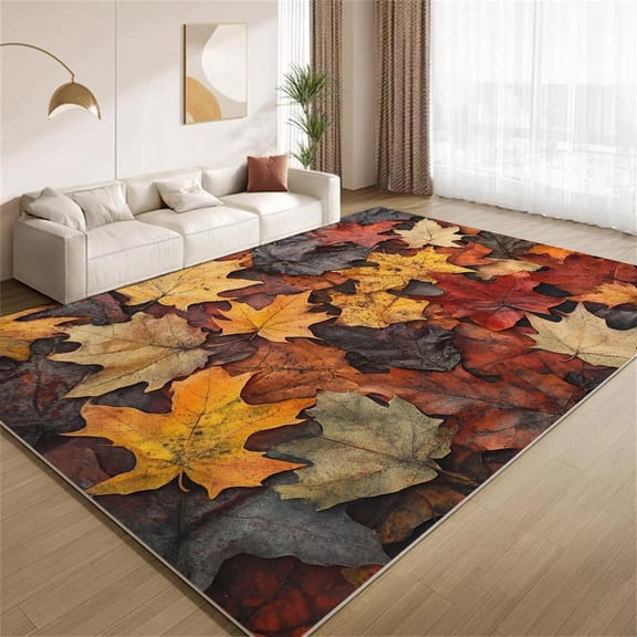 Autumn Leaf Area Rugs, Maple Leaves Texture Carpet, Washable Non Slip Low Pile Soft Rug for Living Room Bedroom Decor Mat 5ftx7ft