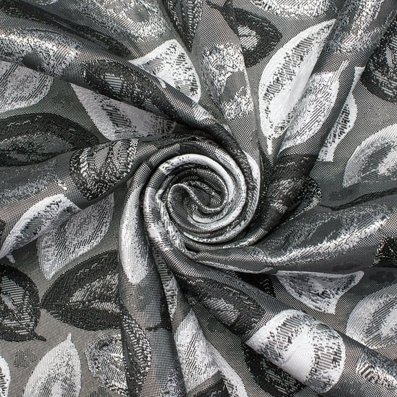 Autumn Leaf Extra Wide Metallic 110" Heavyweight Upholstery Jacquard Polyester Fabric By The Yard (Charcoal, 1 Yard)