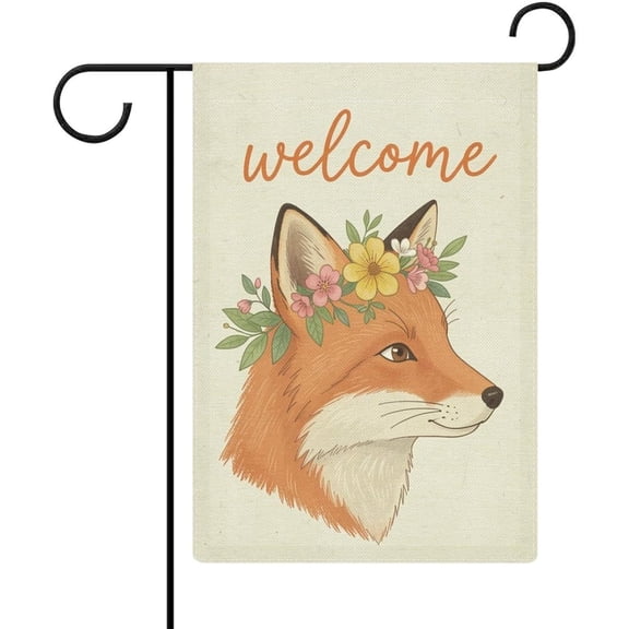 Autumn Leaf Fox Welcome Double Sided Garden Flag, Vertical Woodland Thanksgiving Halloween Farmhouse Decor, 12 x 18 Inch