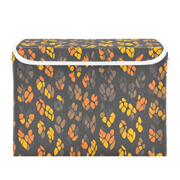 Autumn Leaf Pattern Large Storage Bins with Linen Collapsible Lid Storage Box 16.7 x 12.6 x 11.8in