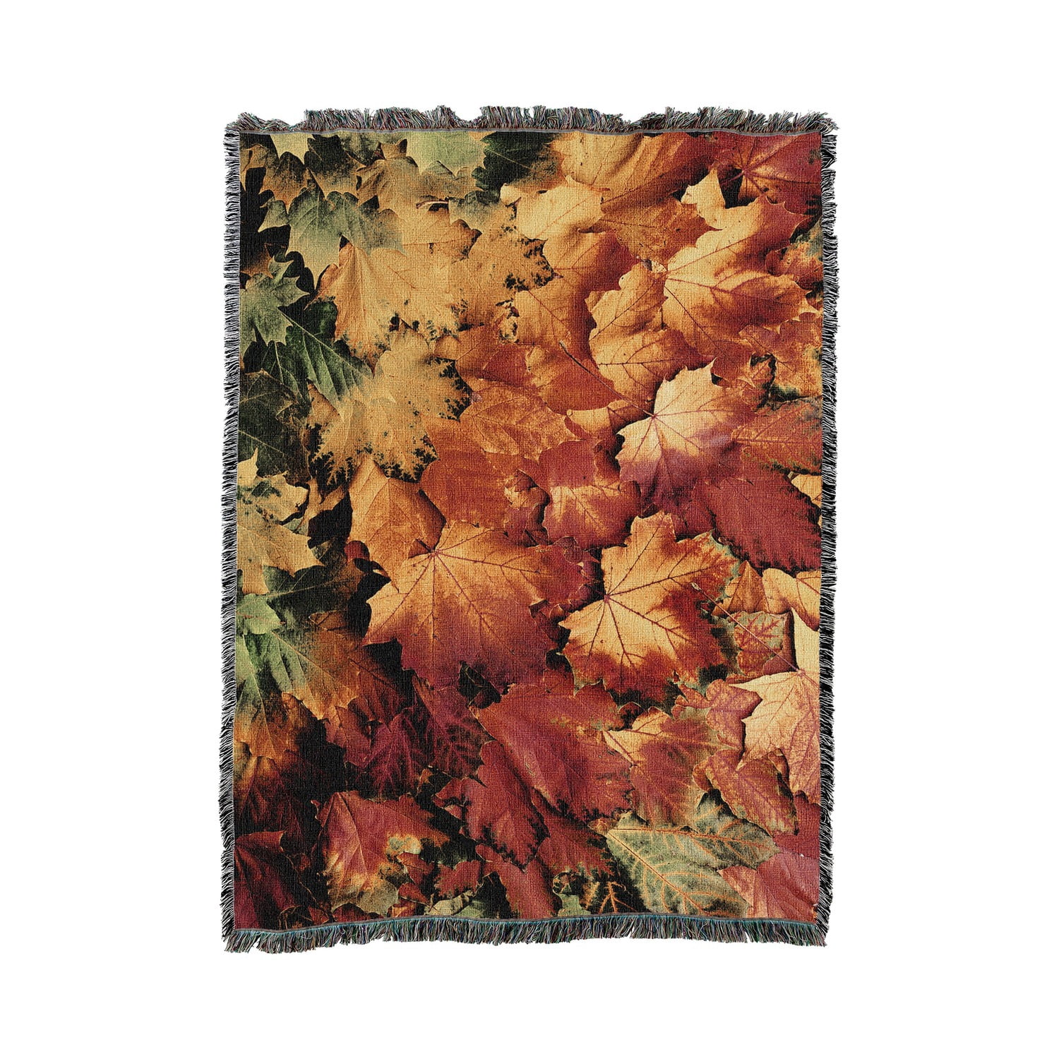 Autaum Patterns Autumn Leaf Pattern Woven Throw Blanket, Cotton with Fringed Edges for ...