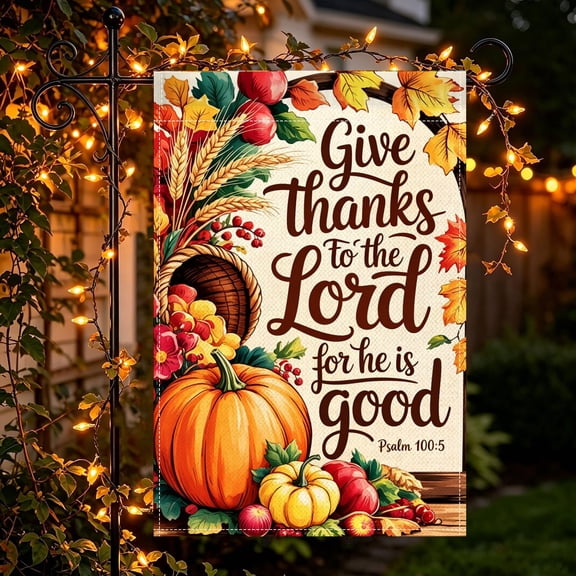 Autumn Leaf Pumpkin Apple Wheat Religious Thanksgiving Garden Flag, Farmhouse Yard Christian Fall Decor, Thanksgiving Christmas Gift