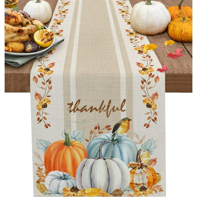 Autumn Leaf Pumpkins Linen Table Runners Dresser Scarf Table r Reusable