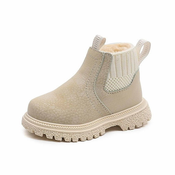 Autumn Leather Combat Pull On Boots （Toddler/Little Kids） Children Winter Ankle Boots,Color:Beige,Size:18-24 Months