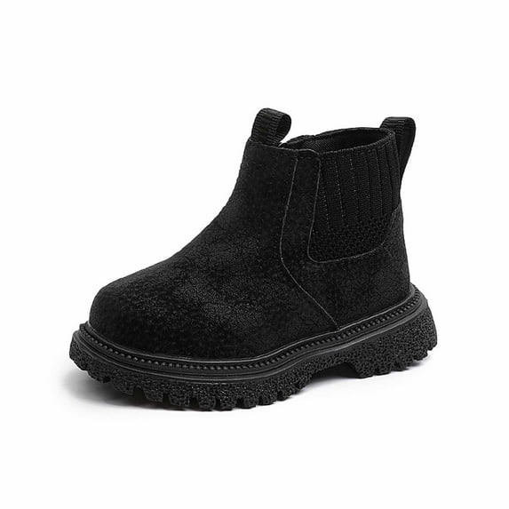 Autumn Leather Combat Pull On Boots （Toddler/Little Kids） Children Winter Ankle Boots,Color:Black,Size:3.5-4 Years