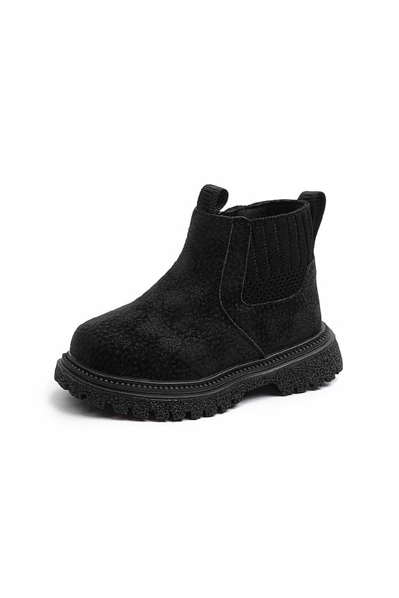 Autumn Leather Combat Pull On Boots (Toddler/Little Kids) Children Winter Ankle Boots,Color:Black,Size:4-4.5 Years