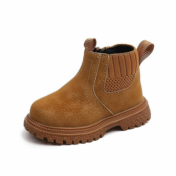 Autumn Leather Combat Pull On Boots （Toddler/Little Kids） Children Winter Ankle Boots,Color:Yellow,Size:2.5-3 Years
