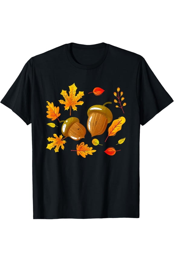 Autumn Leaves Acorns Fall Squirrel Harvest Thanksgiving Cute T-Shirt