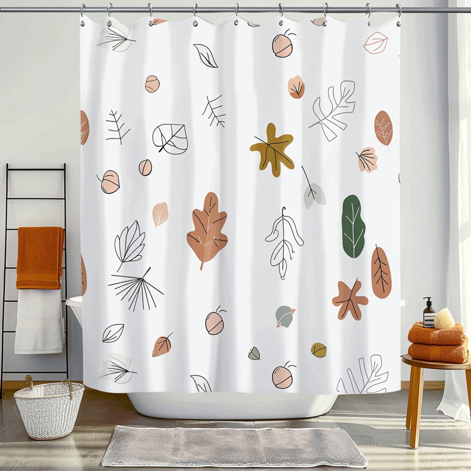 Autumn Leaves and Acorns Shower Curtain Modern Minimalist Bathroom