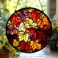 thumbnail image 1 of Autumn Leaves Acrylic Suncatcher, Round Faux Stained Glass Window Hanging, Gift For Nature Lover Fall Decor Ginko Maple Suncatcher, 1 of 7