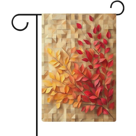 Autumn Leaves And Geometric Patterns Garden Flag Holiday Garden Decoration House Yard Home Decor Double Sided Outside Flags 12x18 Inch