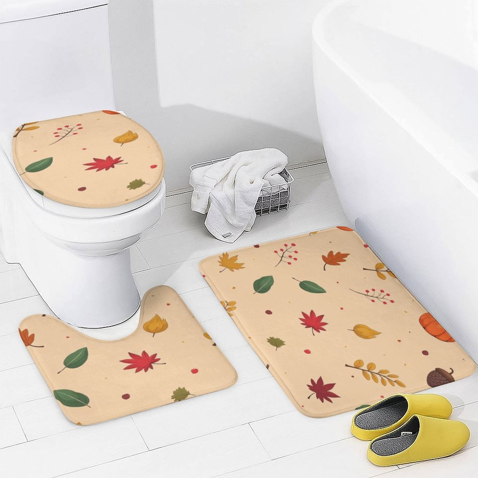 Autumn Leaves And Pumpkins Pattern(1) Bathroom Mats Sets 3 Piece, Bath ...