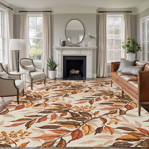 Autumn Leaves Area Rug 5x7 Washable Rug Non Slip Fall Vintage Rustic Botanical Burlap Large Area Rug Soft Stainresistant Indoor Floor Carpet for Living Room Bedroom Home Office Dining Room Nursery
