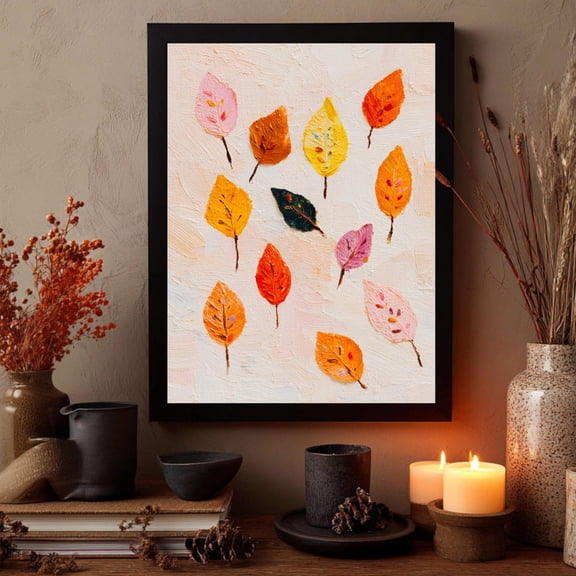 Autumn Leaves Art Print – Colorful Botanical Wall Art Boho Fall Decor Painterly Dopamine Art Poster, Unframed Poster Size 16x24 F03.1.22l903