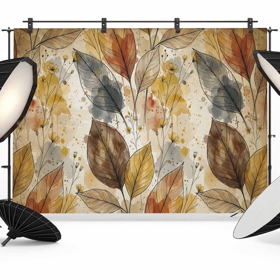 Autumn Leaves Backdrops for Photography, Botanical Rustic Brown Watercolor Leaf Fabric Photo Background Sturdy Studio Props for Photo Studio, Video Recording, Booth & Photoshoot 8x6ft