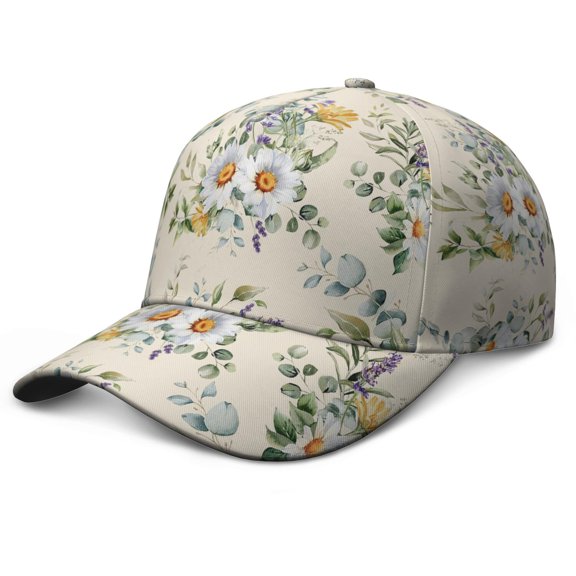 Autumn Leaves Baseball Cap – Floral Botanical Dad Hat with Vintage Watercolor Flower Pattern, Romantic Wildflower and Butterfly Illustration, Adjustable Snapback