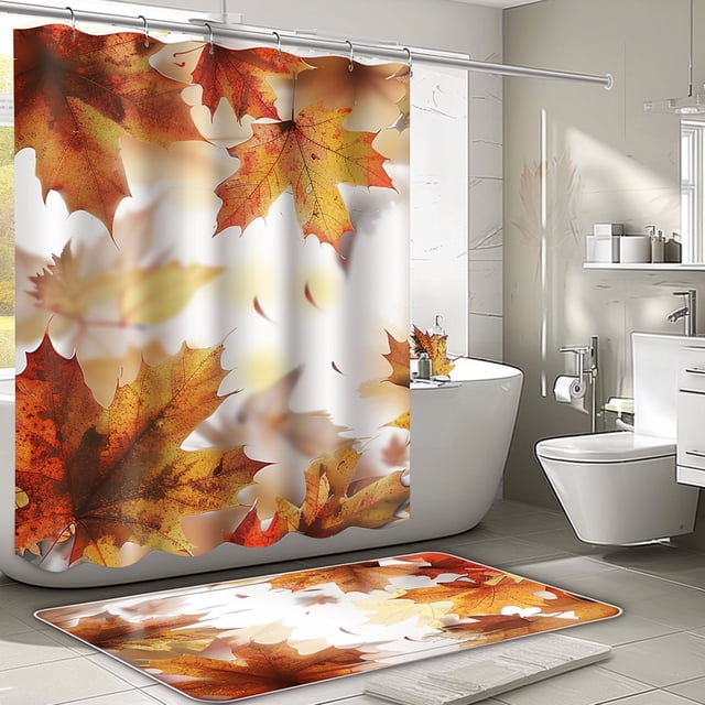 Autumn Leaves Bathroom Curtain & Set Hyper Realistic Photography Fall ...