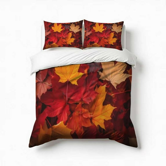 Autumn Leaves Bedding Set 3 Pcs Soft Microfiber Quilt Cover For Bedroom Decor, Comforter Cover With 2 Pillowcase