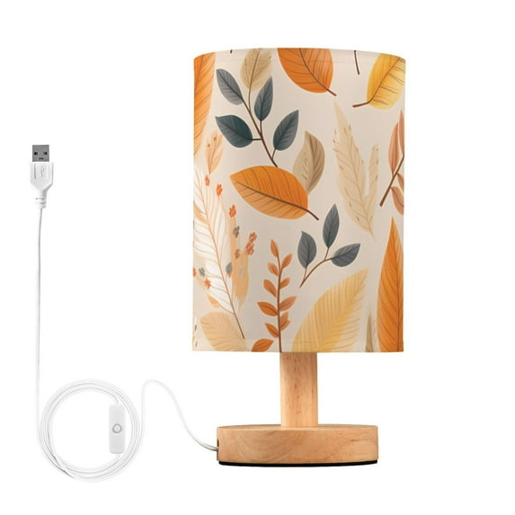 Autumn Leaves Bedside Table Lamp LED Warm Lights with USB Charging Port Retro Cylinder Desk Lamps