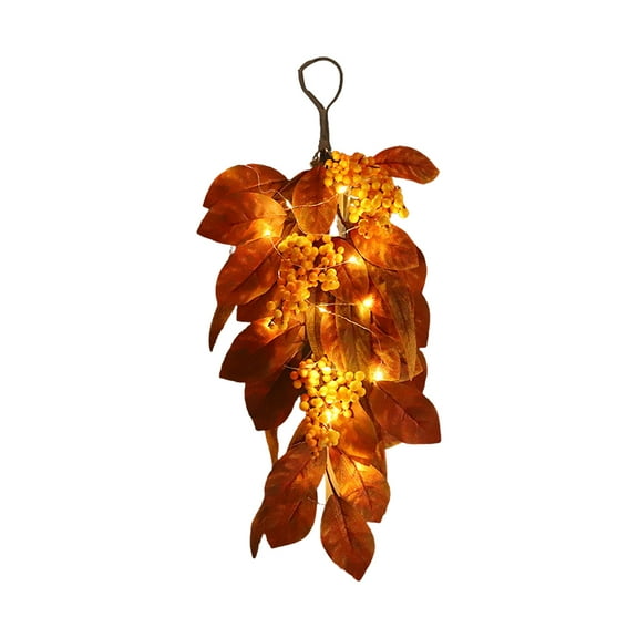 Autumn Leaves Berries Artificial Teardrop Wreath Maple Leaf Upside Down Harvest Festival Door Hanging Home Decor Garland
