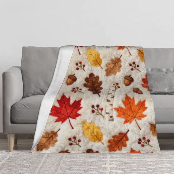 Autumn Leaves & Berries Pattern Soft Throw Blanket Flannel Blanket for Couch, Bed, Sofa Luxurious Throw Blankets Warm and Cozy for All Seasons