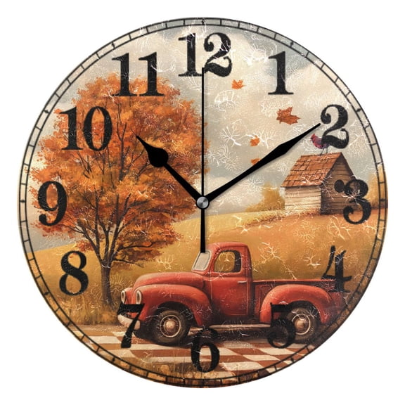 Autumn Leaves Bird Silent Wall Clock 10" Non-Ticking Battery Clock