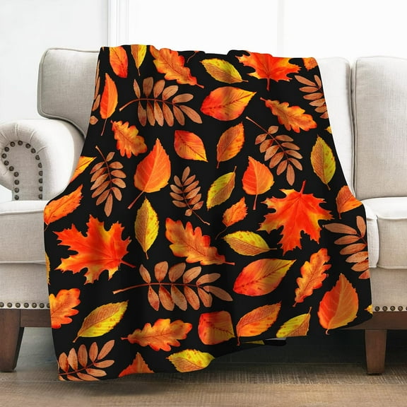 Autumn Leaves Blanket Gifts for Women Girls Boys Decor for Home Bedroom Living Room Travelling Camping, Soft Comfort Fuzzy Lightweight Throw Plush Blankets Red 50"x60"