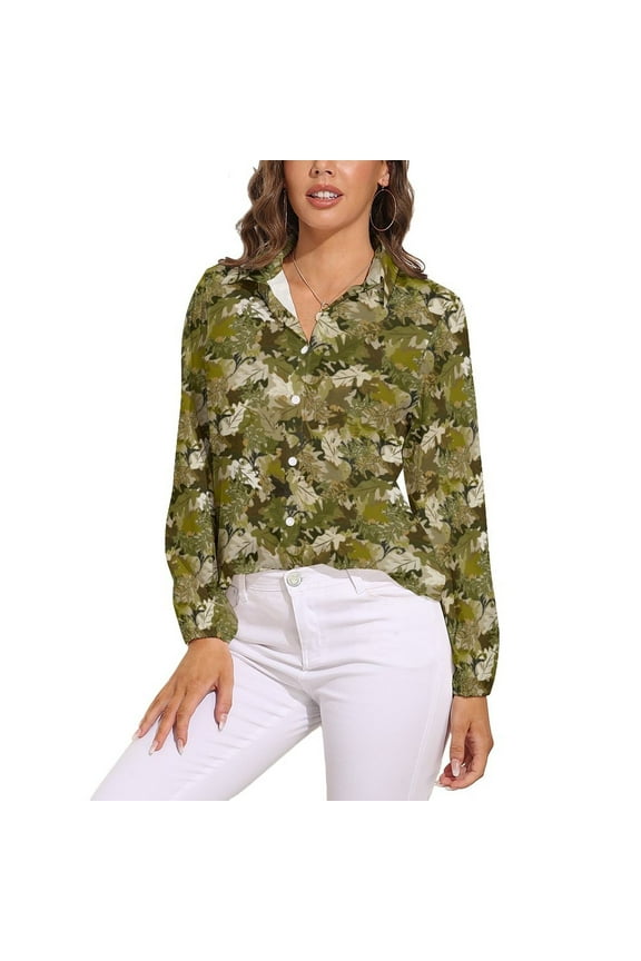 Autumn Leaves Camouflage Long Sleeve Blouse Woman Streetwear Casual Shirts Summer Oversize Woman Streetwear Clothing Birthday Present