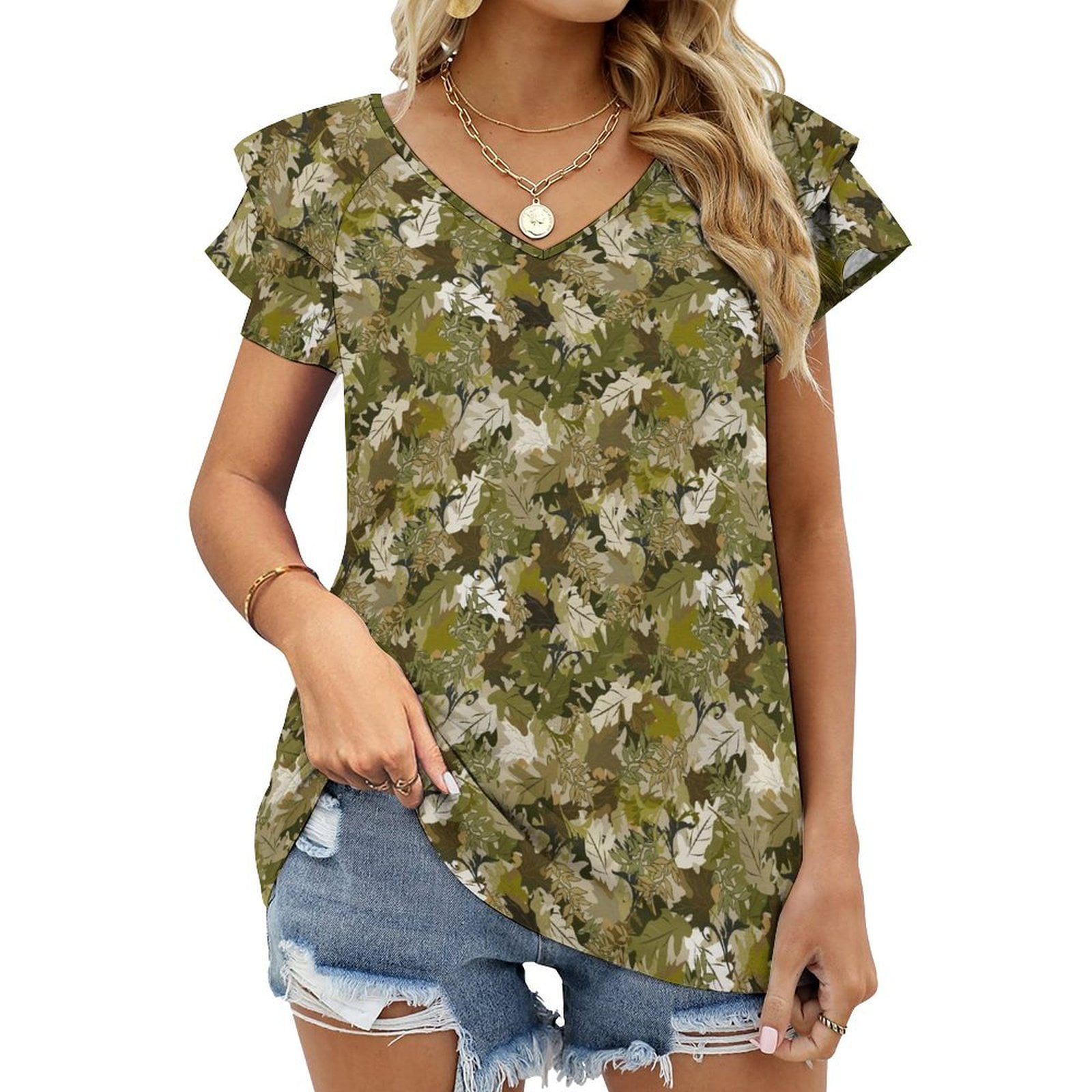 Women’s Camo T-Shirt – Maple Leaf Print Short Sleeve Tee For Streetwear & Casual Outfits - View #6