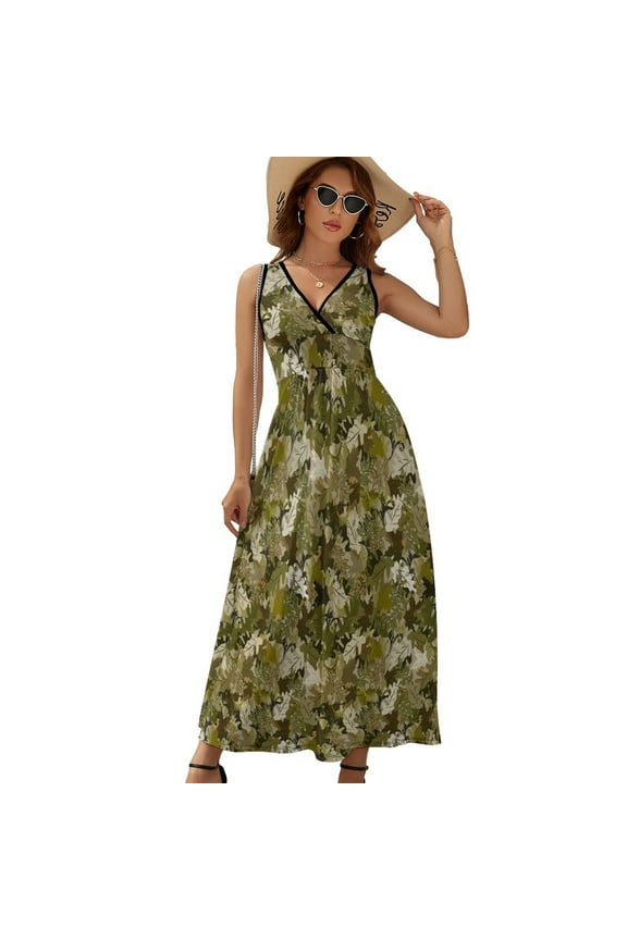Autumn Leaves Camouflage Sleeveless Dress Dresses Women Summer Evening Dresses Ladies Bohemia Long Dresses