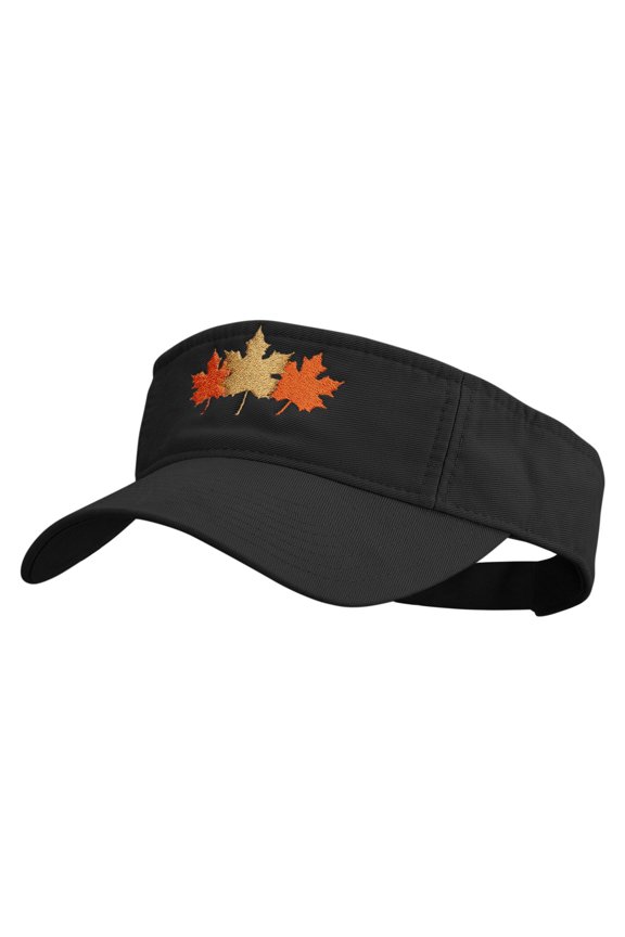 Autumn Leaves Embroidered Pro Style Cotton Twill Washed Visor - Black OSFM