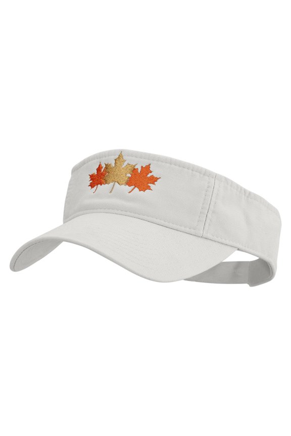 Autumn Leaves Embroidered Pro Style Cotton Twill Washed Visor - White OSFM